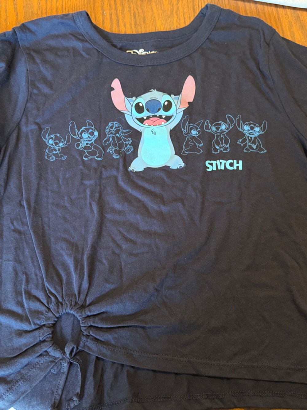 Disney Navy Blue Girls' Stitch Short Sleeve Tee with Pink & Light Blue Graphic